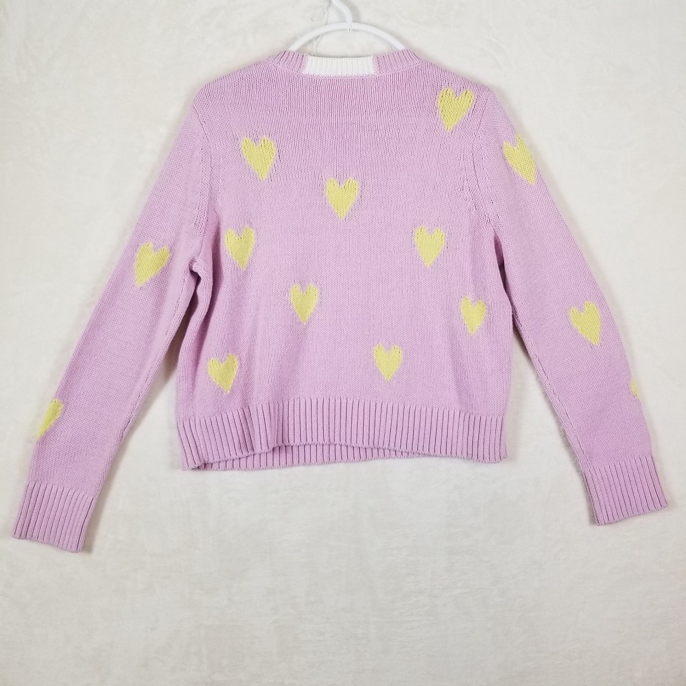 Lisa Todd Womens Heart Intarsia Knit Sweater Purple Yellow Cotton Blend Medium - Picture 2 of 7
